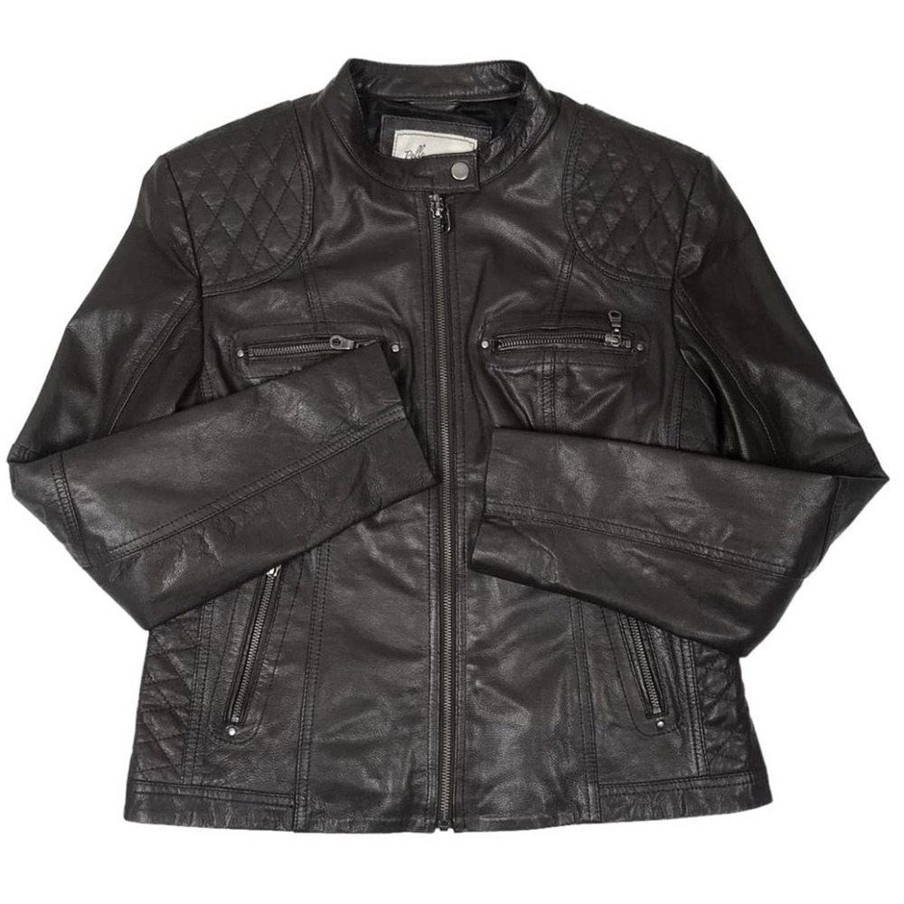Pelle D'annata Ladies Real Leather Biker Jacket Quilted Detail